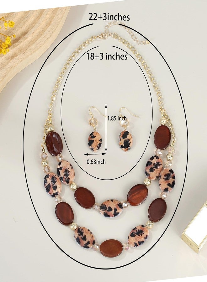 Xalroco 2 Layered Chunky Beaded Shell Necklace for Women Sea Shell Leopard Brown Statement Necklace and Earring Set Elegant Women Jewelry Sets (leopard brown) - Image 5